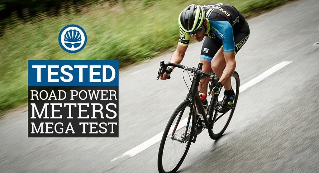 A determined cyclist rides uphill on a scenic mountain road, promoting the concept of meters power in cycling. The bold text 'INCREASE YOUR POWER' emphasizes the importance of measuring and improving cycling performance through power meters. Meters Power