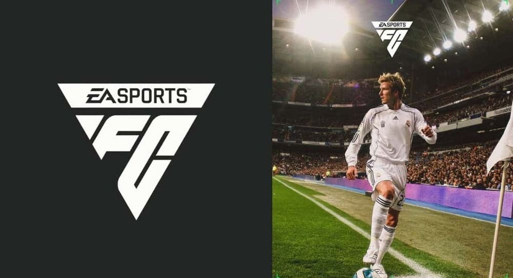 "An EA Sports PNG promotional image featuring a football player in action, wearing a white jersey, with a stadium full of spectators in the background. The EA Sports FC logo is prominently displayed, symbolizing the brand's evolution. A dynamic sports moment that could be compared to superheroes in EA Sports PNG, showcasing skill and excellence in football gaming."