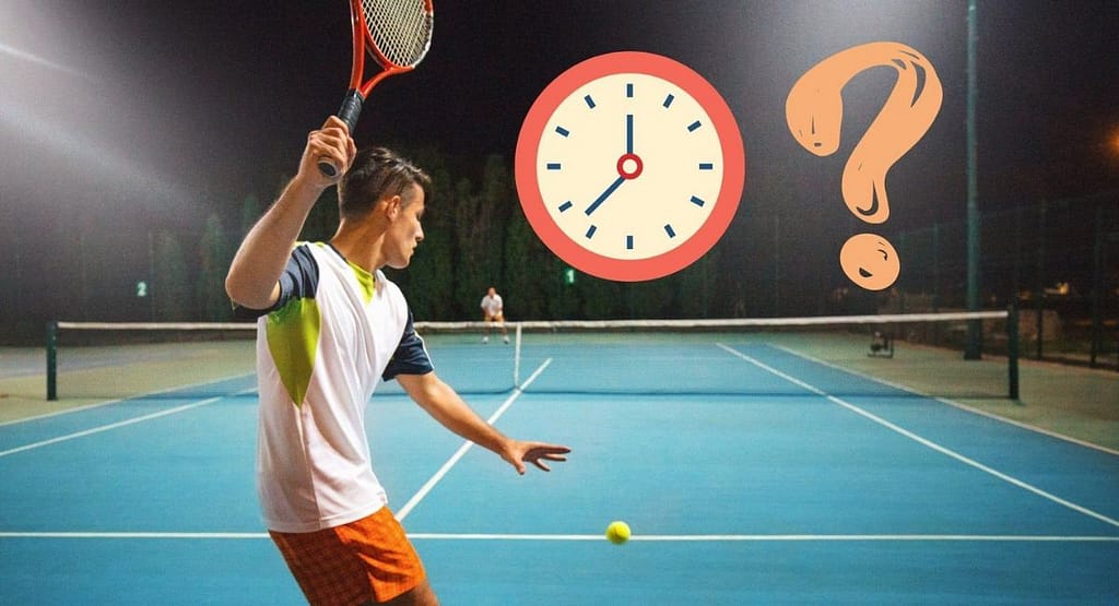 Illustration showing the typical duration of a tennis game, highlighting factors that affect match length such as sets, points, and player performance.
