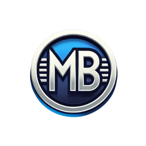 "MB Game Master logo featuring the letters 'MB' in the design." This describes the key elements of the logo and should work well for accessibility purposes. Let me know if you'd like it refined!